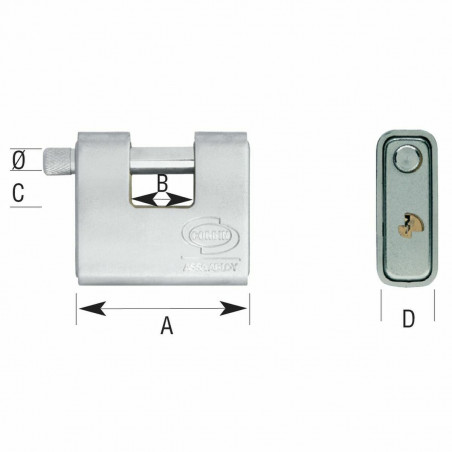 Key padlock CORBIN Rectangular Metal Brass Steel Armored