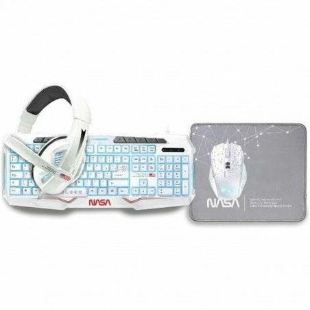 clavier et souris NASA ANDROMEDA4IN1-W Blanc Multicouleur Espagnol Qwerty