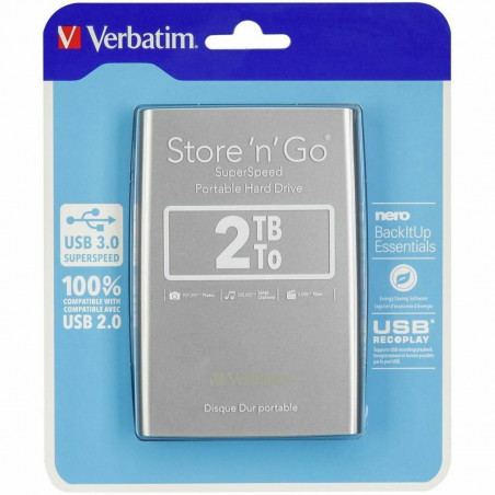 Externe Festplatte Verbatim Disco Duro Portátil Store 'n' Go USB 3.0 de 2 TB en color Plateado