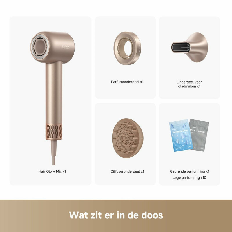Dreame Hair Dryer Glory Mix 1600W Ionic, 3 Magnetic Nozzles, Gold