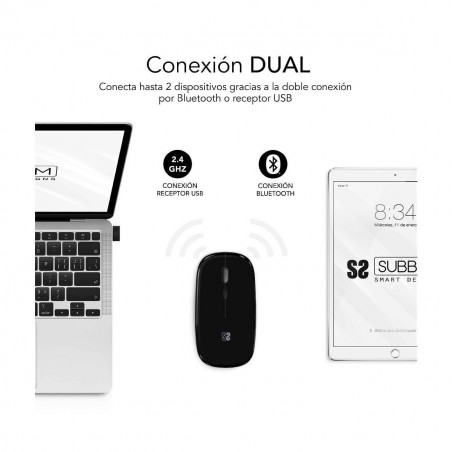 Mouse Bluetooth Wireless Subblim SUBMO-DFLAT20 Nero 1600 dpi
