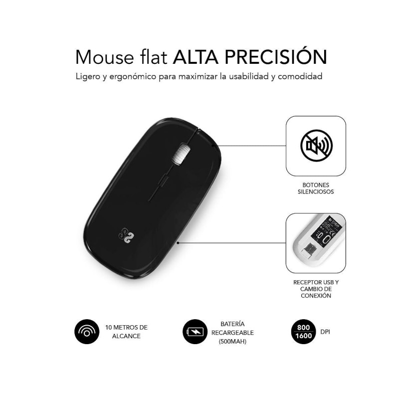 Ratón Bluetooth Inalámbrico Subblim SUBMO-DFLAT20 Negro 1600 dpi