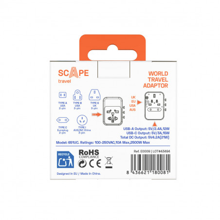 Plug adapter Scape Travel 651UC Plastic