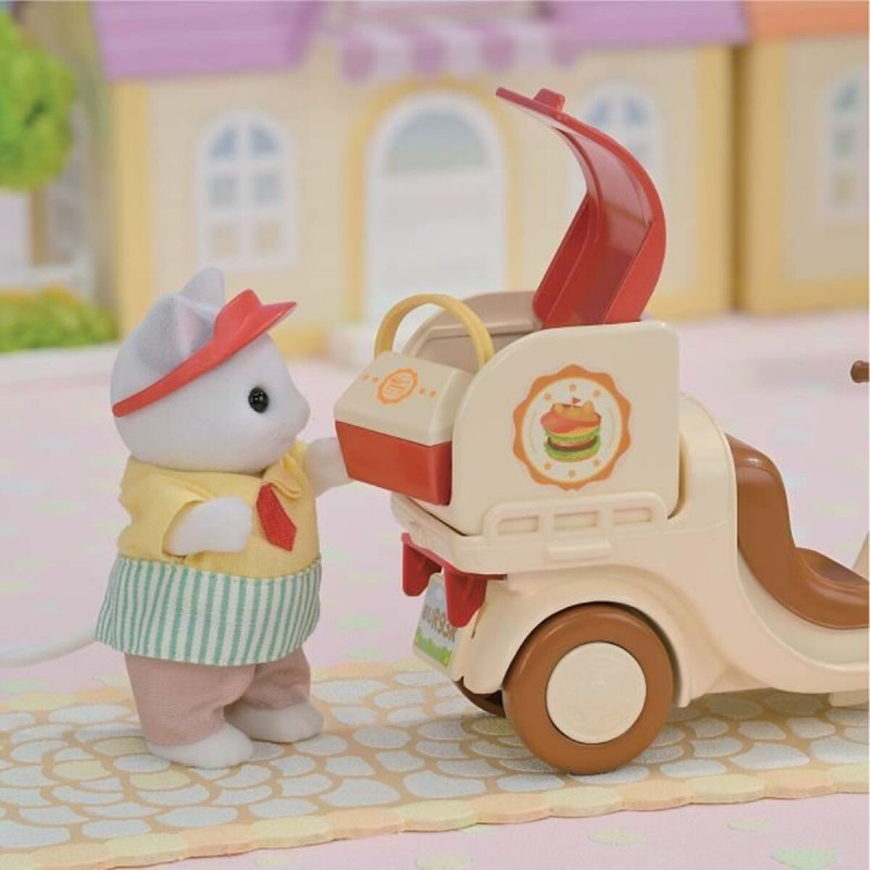 Accessoires pour poupées Sylvanian Families Puesto de hamburguesas - Papa Latte Cat y Scooter 30 Pièces