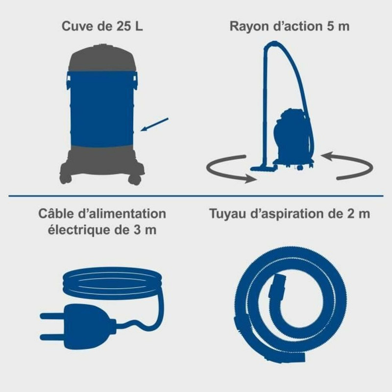 Aspirateur à sec et humide Scheppach 1200 W 20 kPa 25 L