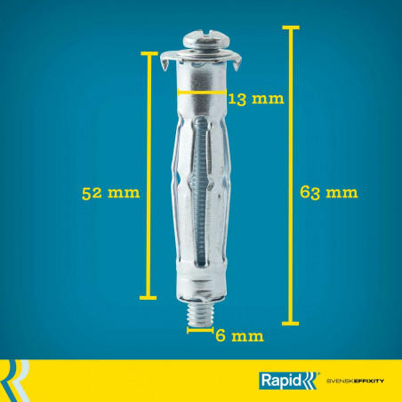 Buchas e parafusos Rapid 13 x 52 mm M6 x 63 mm Metal Expansão 10 Unidades