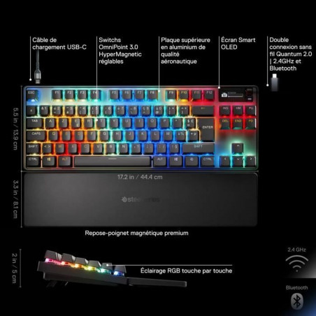 Clavier Bluetooth SteelSeries apex pro tkl wl gen 3 Noir Azerty Français