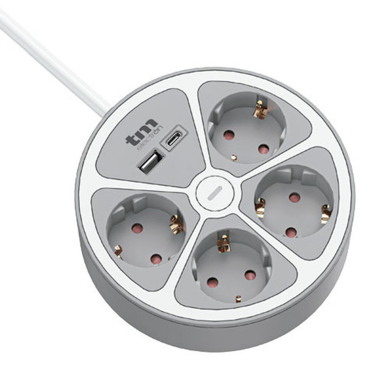 3-socket plugboard with power switch TM Electron TMUAD554CB White Grey 3680 W 30 W (1,5 m)