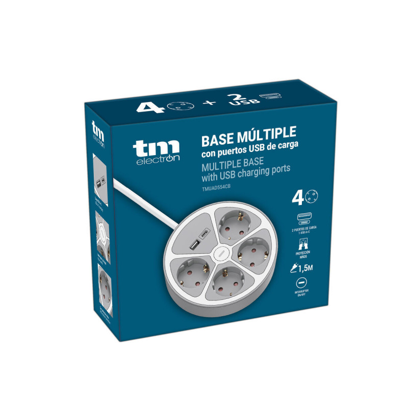 Multipresa con 3 Prese con Interruttore TM Electron TMUAD554CB Bianco Grigio 3680 W 30 W (1,5 m)