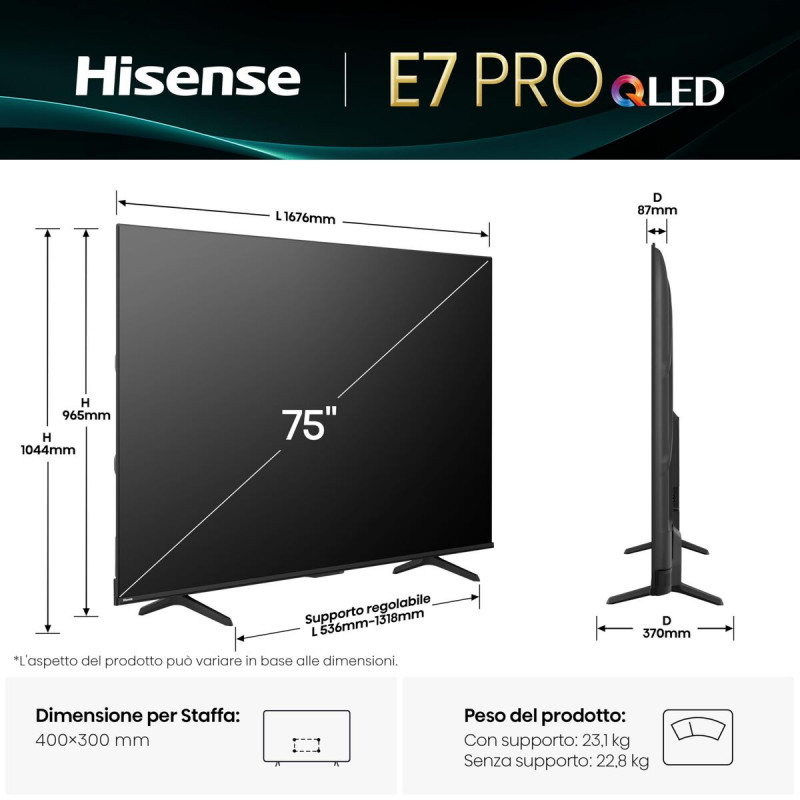 TV intelligente Hisense 75E7Q PRO 75" 4K Ultra HD LED HDR D-LED QLED