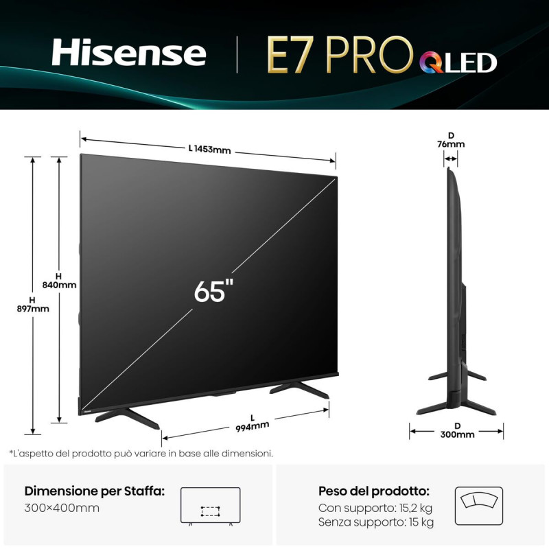 TV intelligente Hisense 65E7Q PRO 4K Ultra HD 65" LED HDR D-LED QLED