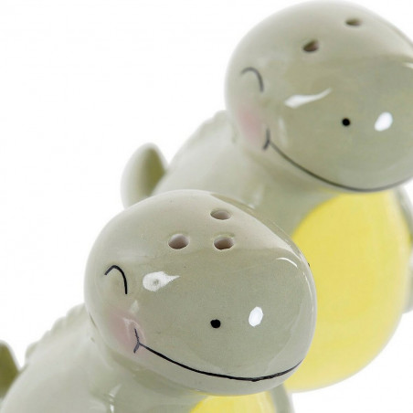 Saleiro com Tampa DKD Home Decor LC-173478 Dinossauro Branco Verde Dolomite 6,6 x 7 x 7,7 cm (2 pcs)