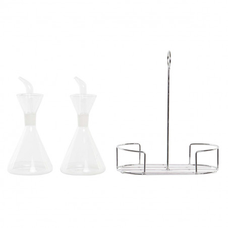 Set de Aceitera y Vinagrera DKD Home Decor 200 ml 19,5 x 10 x 23,5 cm Metal Transparente 2 Unidades Vidrio de Borosilicato