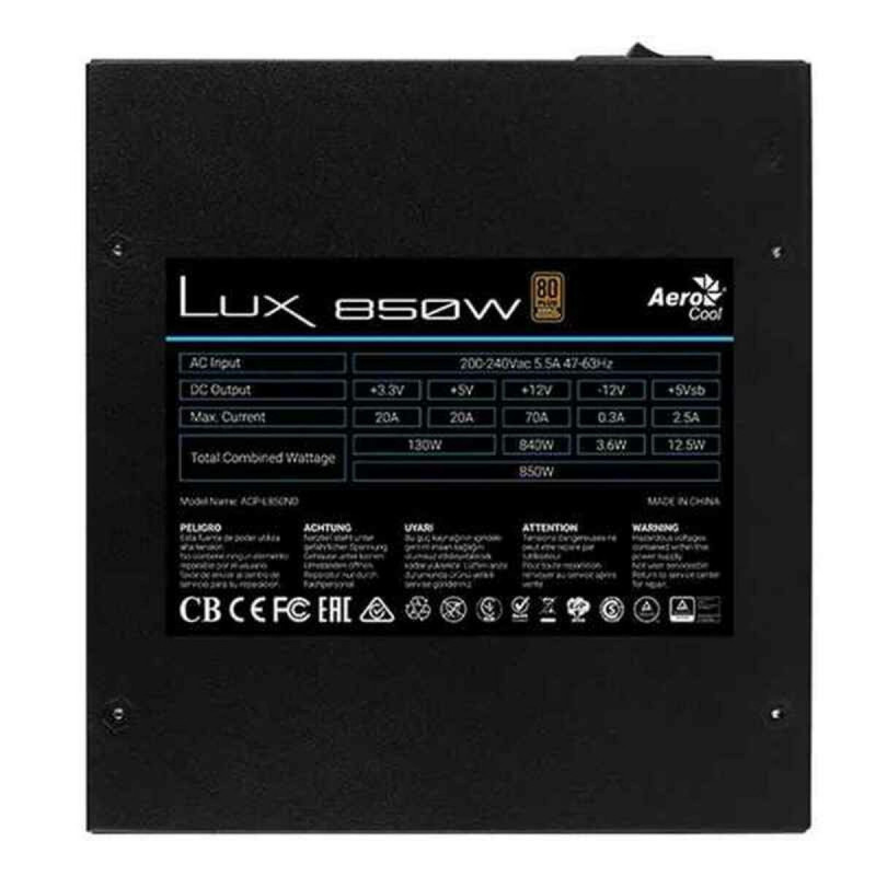 Bloc d’Alimentation Aerocool LUX850 Noir 850 W